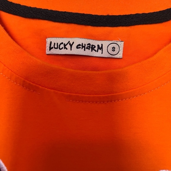 Bkys T-Shirt Lucky Charm Stitched Bunny‎ Orange Crew Neck Short Sleeve S - Picture 4 of 5